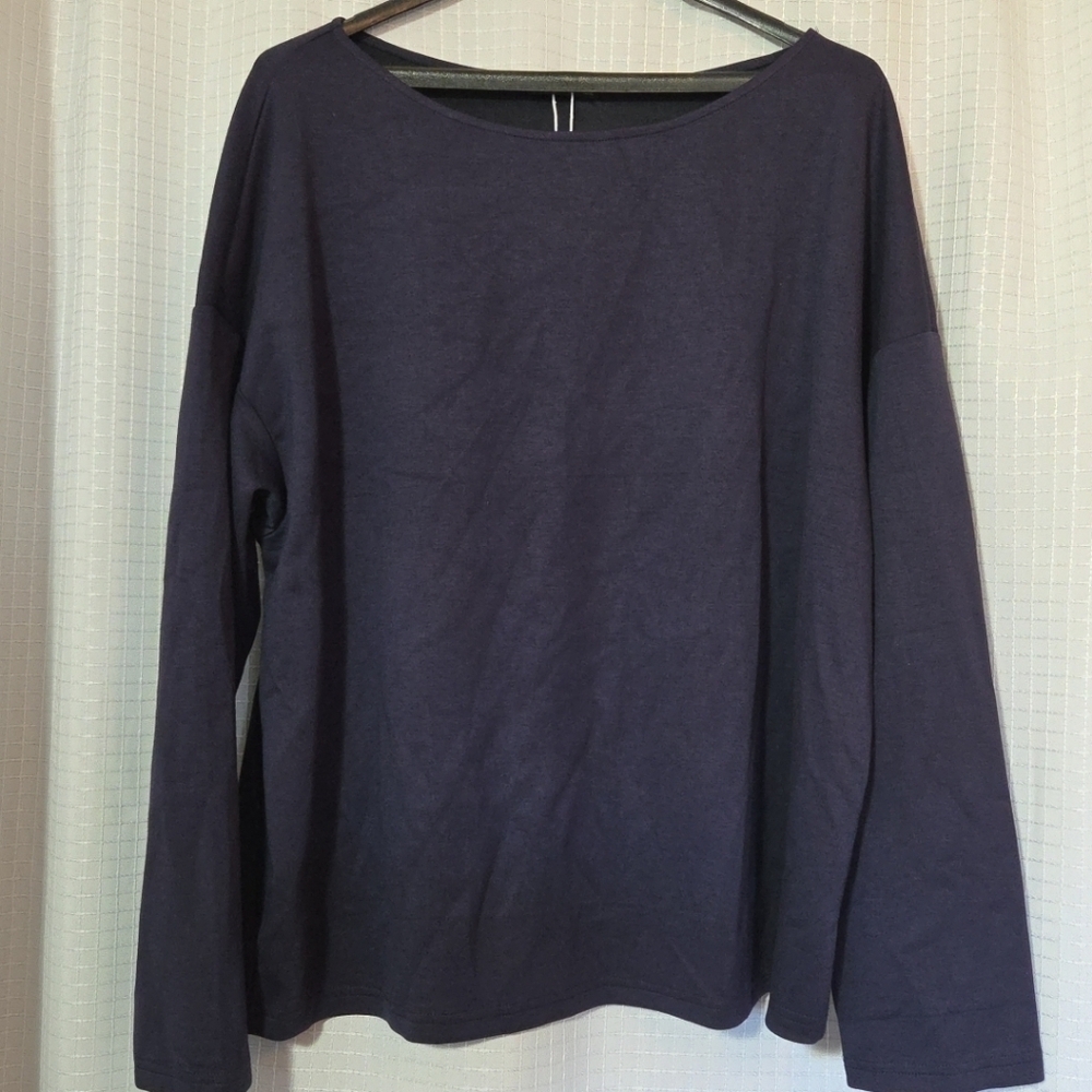 Ofeefan Women's 2XL Navy Blue Long Sleeve Tunic Top Blouse New